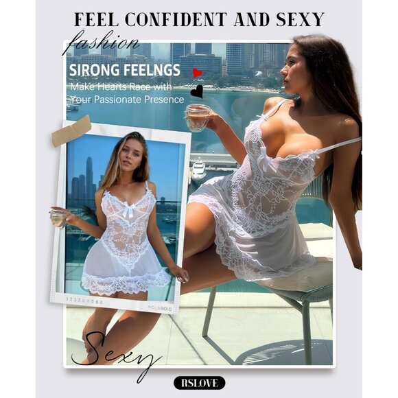 Women White Lingerie Lace Babydoll Mesh Chemise Sleepwear Bridal Nightdress - Picture 4 of 5